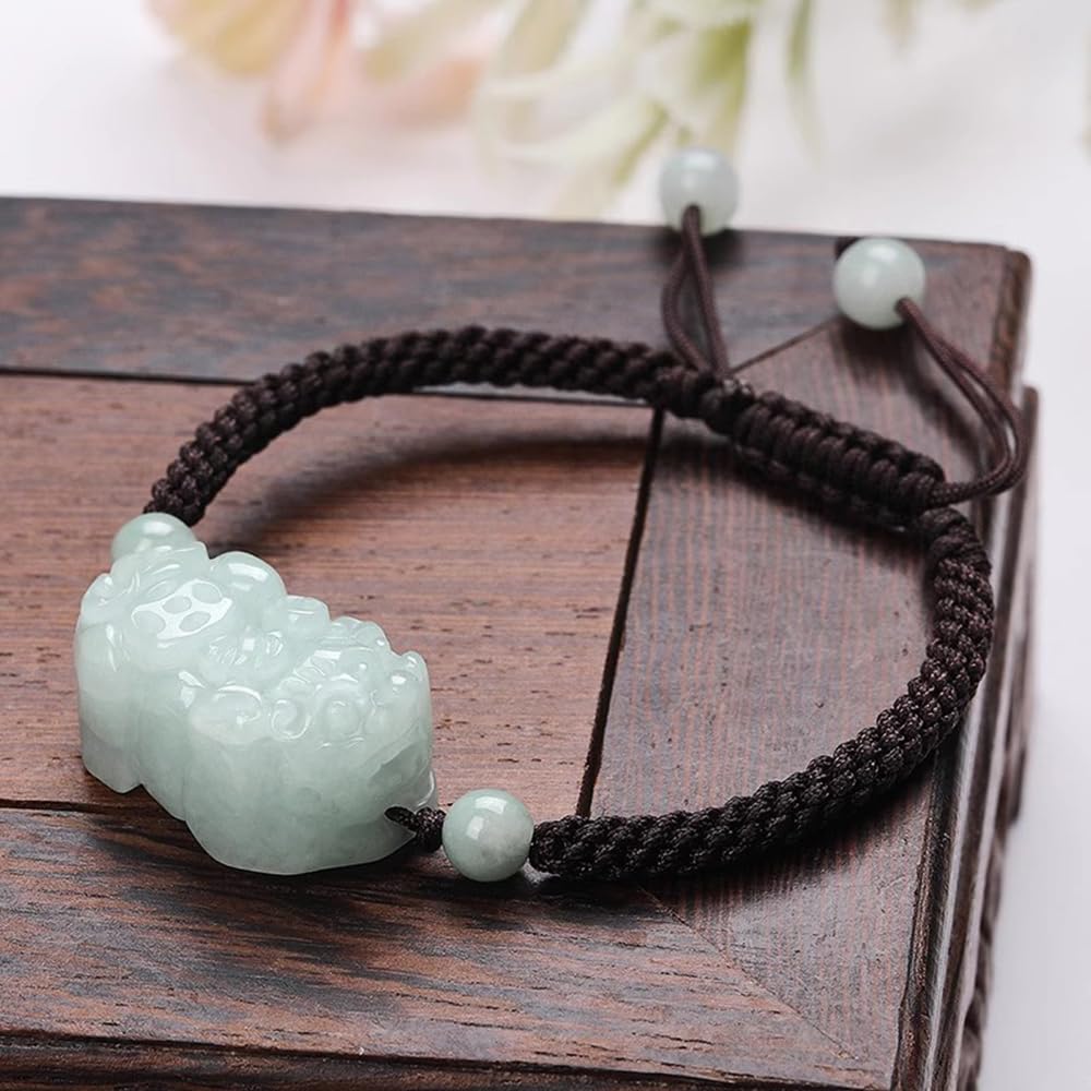 Bracciali, Braccialetti da Donna, Bracciale Feng Shui in Giada Verde per Donna, Autentico Yoga, Smeraldo, Braccialetto Intrecciato Coraggioso, Corda quest'anno di Vita, transito, Corda Rossa, per
