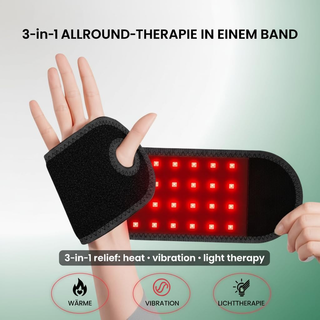 Infrarot Handgelenk Band 48 LED | Rotlichttherapie bei Schmerzen, Karpaltunnel & Steifheit | Ergonomisch, Wiederaufladbar (1pcs)