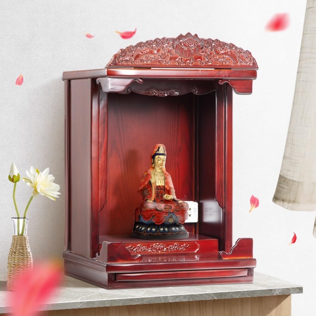 YVYKFZD Wall-Mounted Shrine Altar Table, Solid Wood Meditation Table, Chinese Buddha Niche Altar Cabinet with Retractable Pull Plate, Personal Puja Offering Tables(Reddish Brown,39x36x60cm)