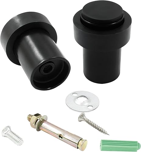 Miniatura 2 de Zorveiio Tope de puerta cilíndrico negro mate, tope de puerta de piso resistente de 1.8 pulgadas con junta de goma, topes de puerta de acero