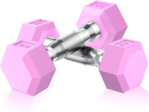 Portzon Mancuernas de color rosa compatibles con el juego de 2 mancuernas de neoprenogoma, 1-15 libras, antideslizantes, no se ruedan, forma