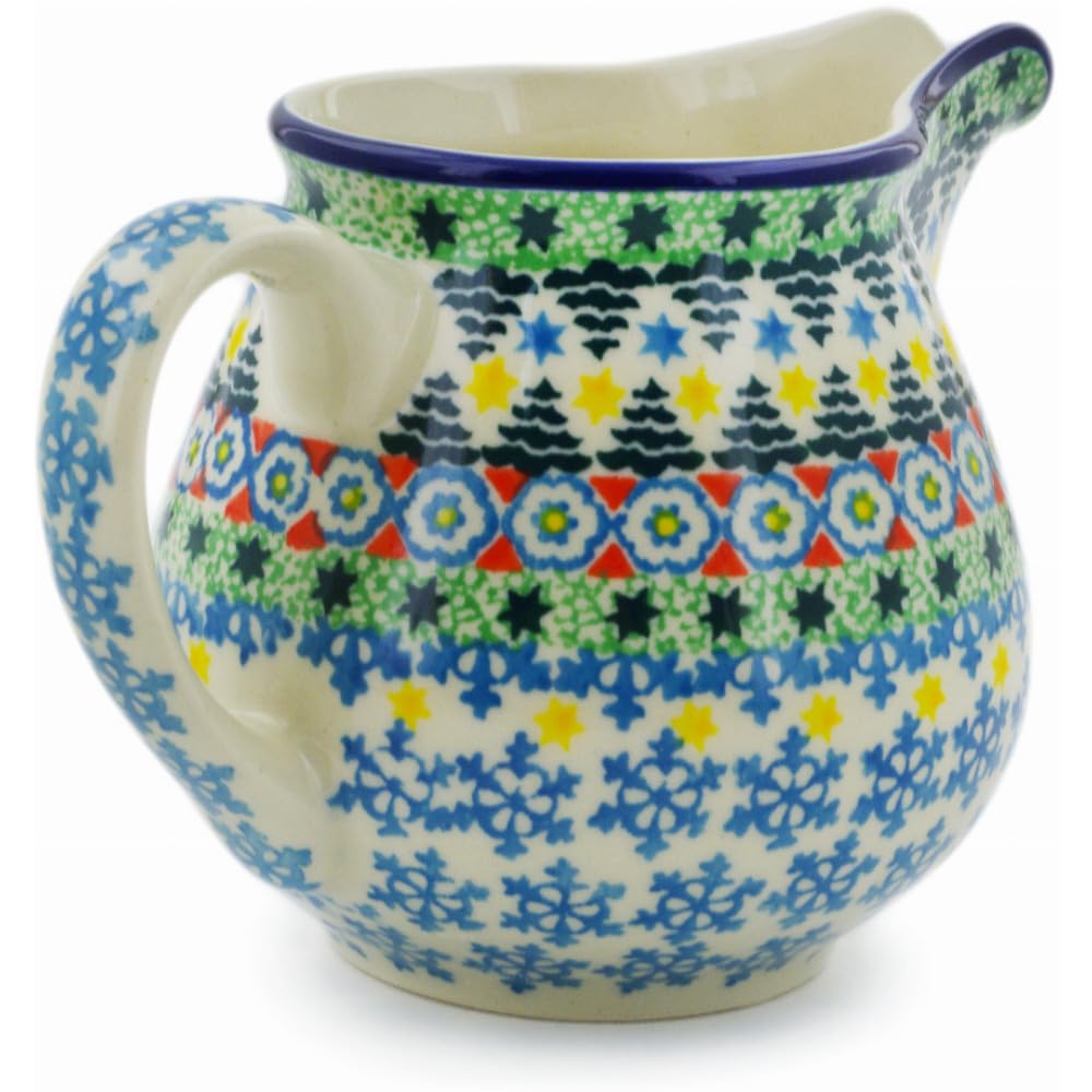 Authentic Polish Pottery Creamer Signature UNIKAT in Christmas Forest Design Handmade in Boles?awiec Poland by Ceramika Artystyczna + Certificate of Authenticity