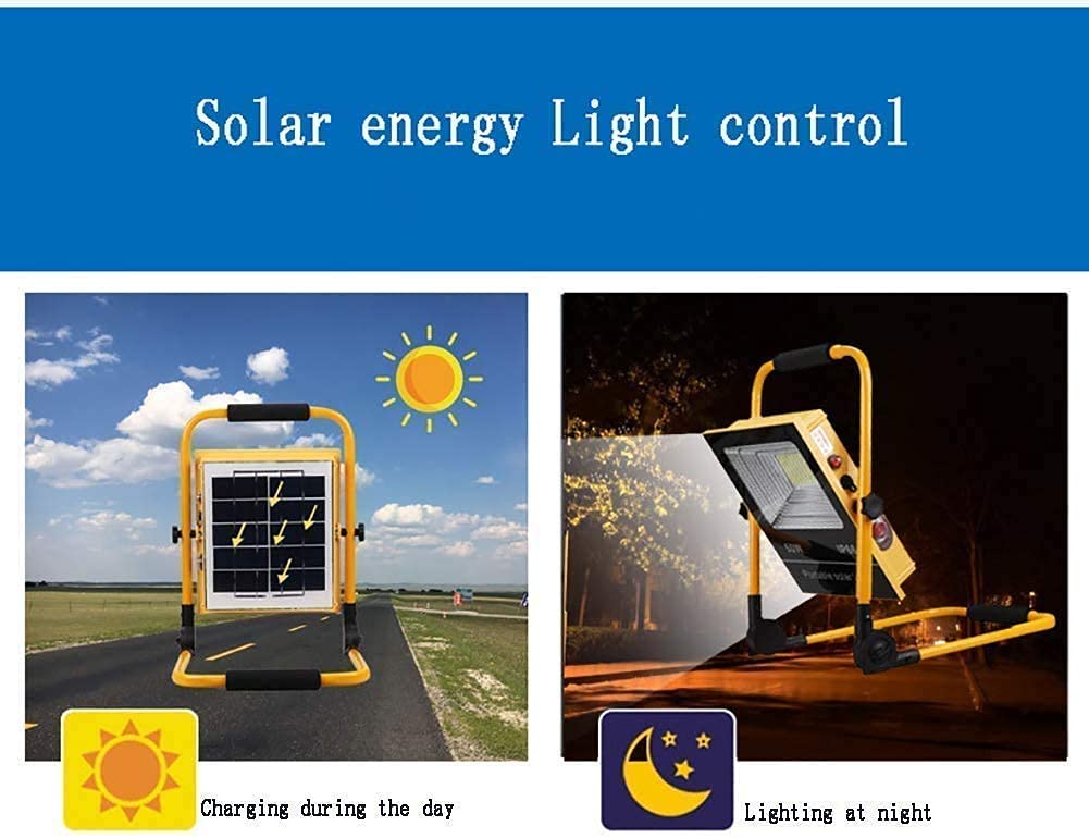 Lampe de Travail LED Rechargeable 50W Projecteur Solaire IP65 Etanche Spot pour Extérieur Idéal pour Construction, Réparation Voiture et Éclairage de Sécurité