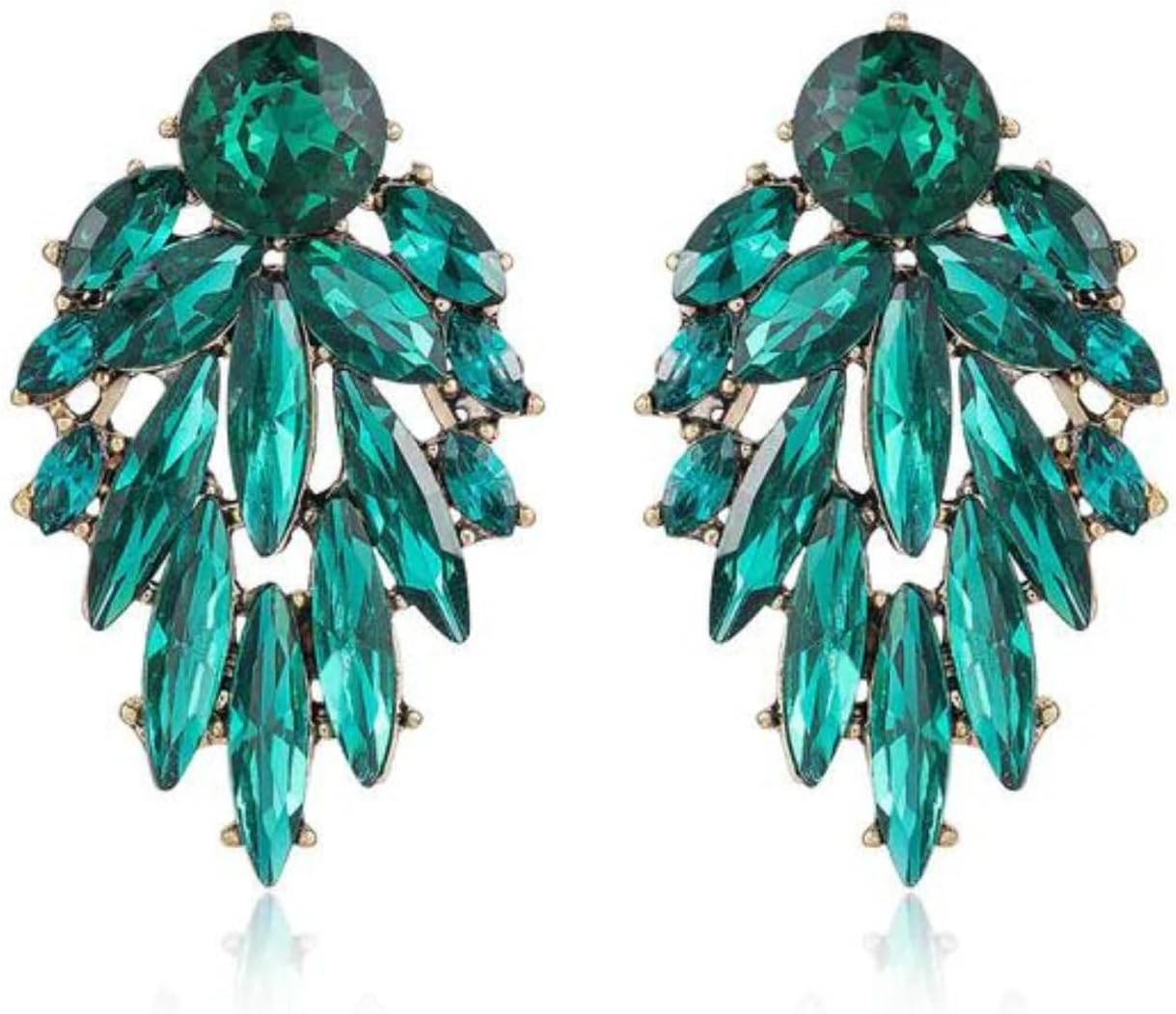 Ettika Gold Earrings. Stud Earrings For Women, Cry Me A River 18k Gold Plated Emerald Green Crystals Cluster Earrings. Jewelry, Birthday Gifts For Women