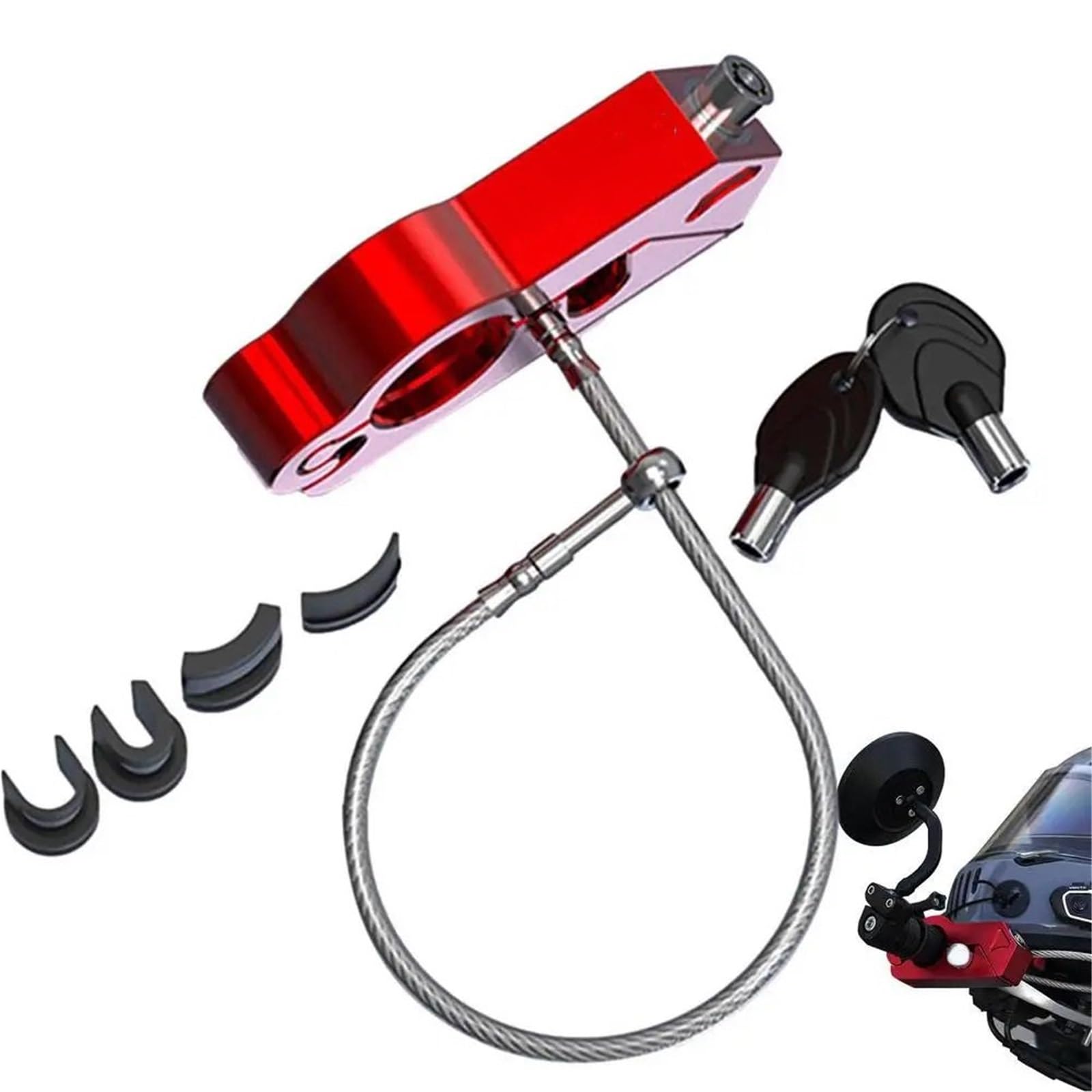 Bqwyedpl Red Motorcycle Handlebar Lock Motorcycle Grip Lock Helmet Anti-Theft Aluminum Alloy Brake Vehicle Handle Horn Motorcycle Chain And Padlock(Red)