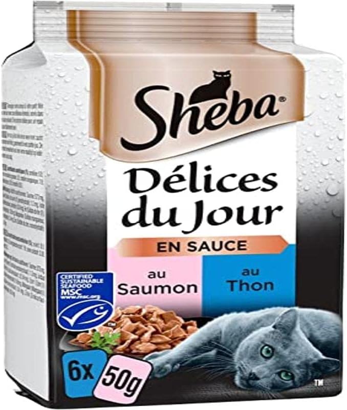 SHEBA Délices du Jour Sachets fraîcheur 12 x (6 x 50g) Sélection aux Poissons en Sauce