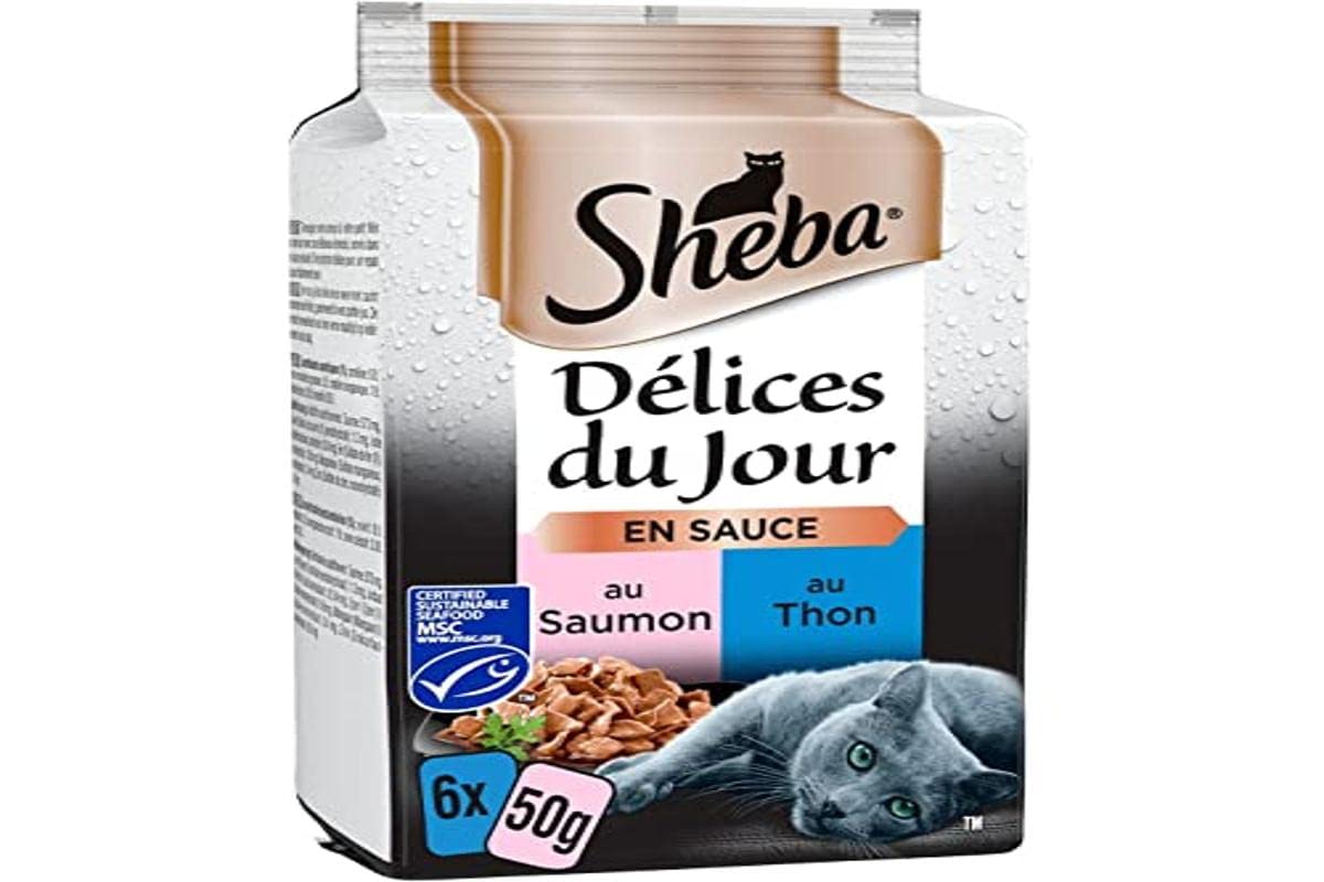 SHEBA Delizie del Giorno Bustine Freschezza, 6 x 50 g, Selezione di Pesci in Salsa