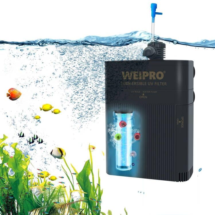 Internal Fish Tank Filter with 5W UV Light, Multi Filter Materials, Adjustable Water Flow Submersible 700L/H Aquarium Filter Pump for 30~50 Gal Freshwater or 20~30 Gal Saltwater, TU-700(185GPH)