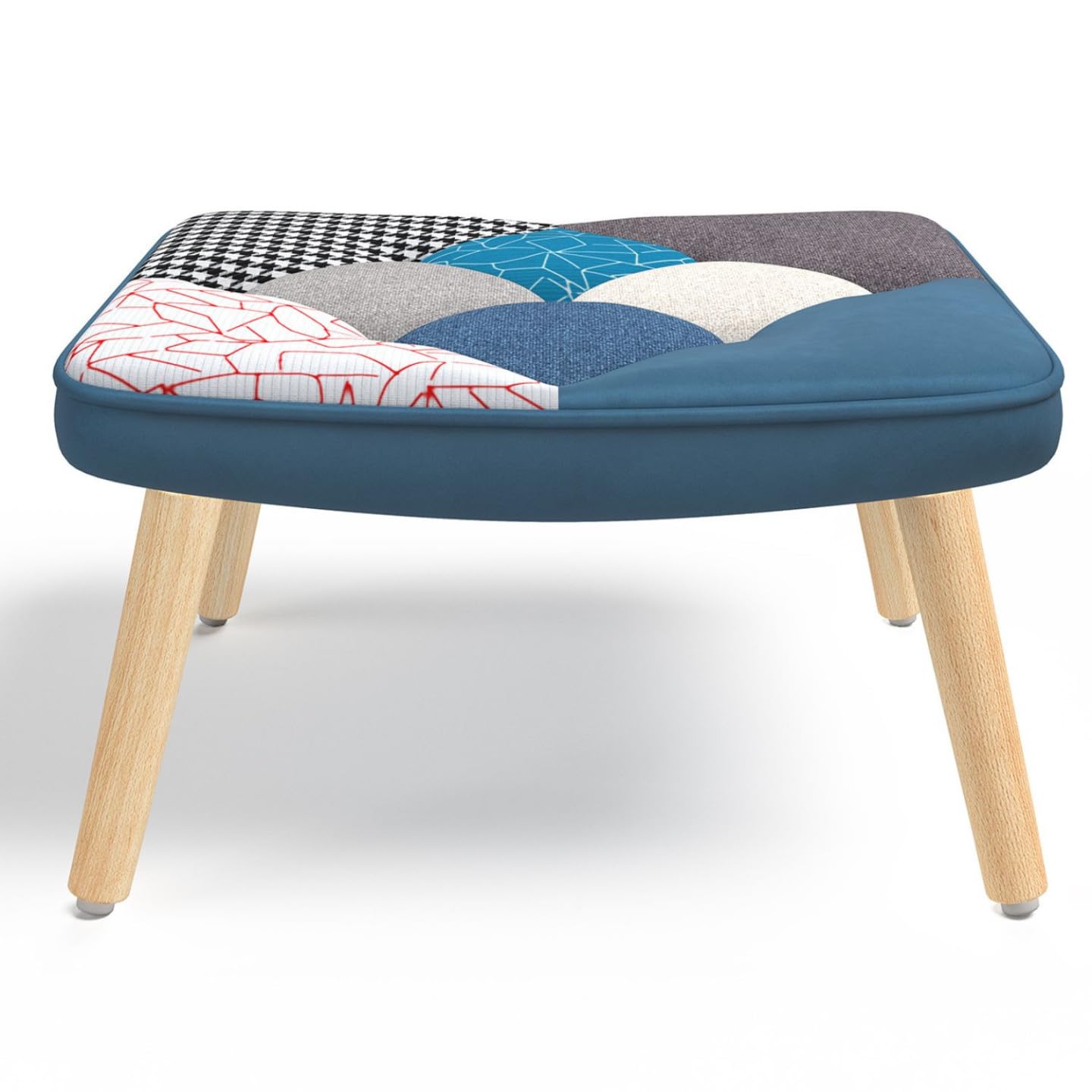 IDMarket Ivar - Sillón escandinavo con reposamuñecas en tejido Patchwork y terciopelo azul