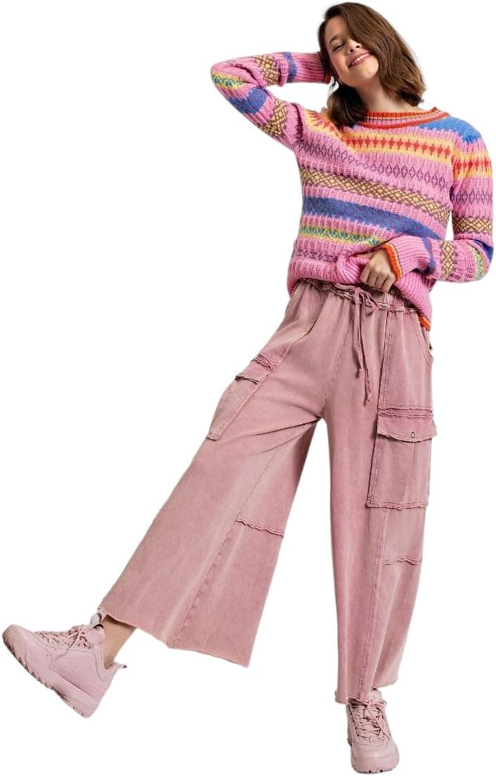 Easel Game On Washed Wide Leg Cargo Pants - Image 2