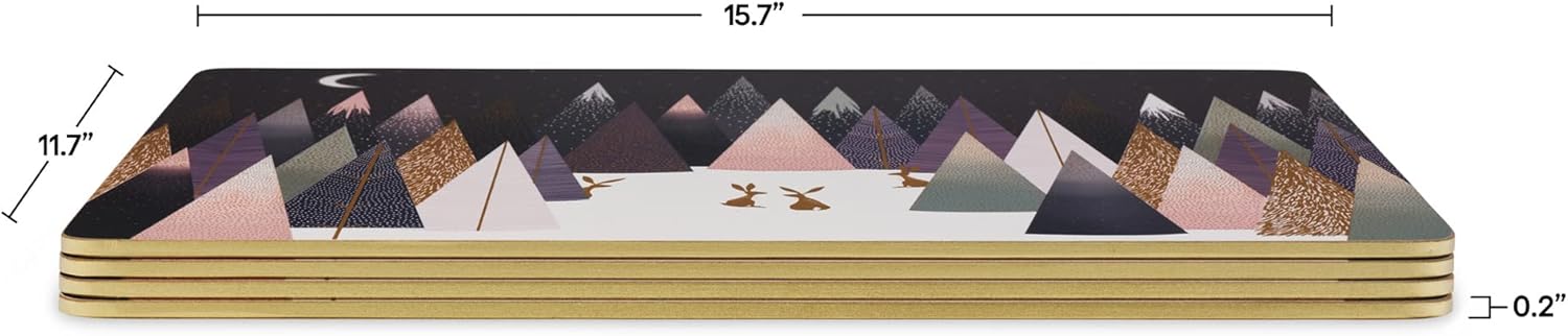 Pimpernel Sara Miller Frosted Pines Collection Placemats | Set of 4 | Heat Resistant Mats | Cork-Backed Board | Hard Placemat Set for Dining Table | Measures 15.7” x 11.7”