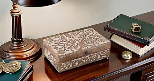 Miniatura 4 de Gran regalo de cumpleaños, caja de joyería decorativa de madera hecha a mano, organizador de joyas tallado en árbol de la vida, caja de recuerdos,