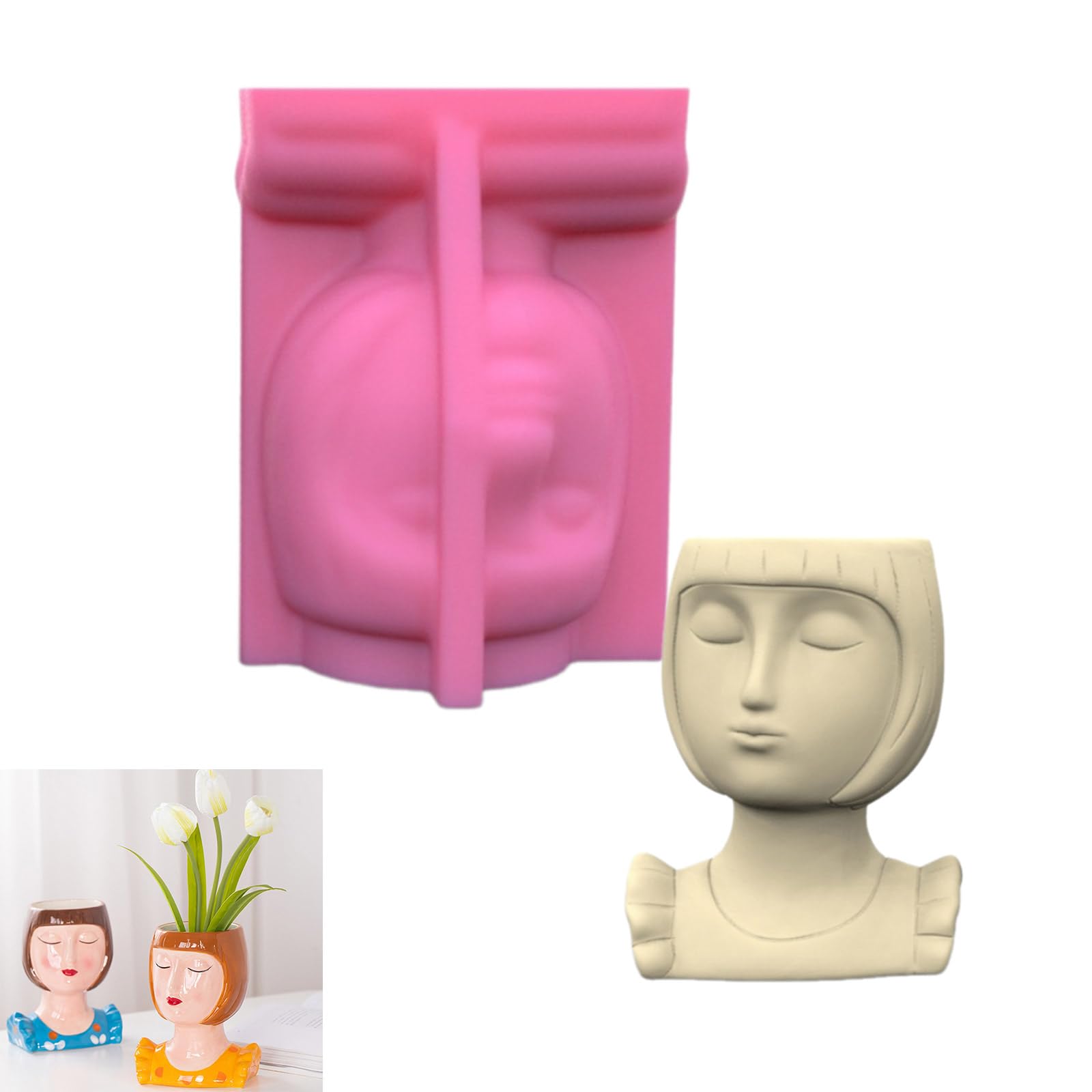 Silicone per piante grasse capelli corti figura femminile vasi di fiori elegante decorazione domestica fare stampi