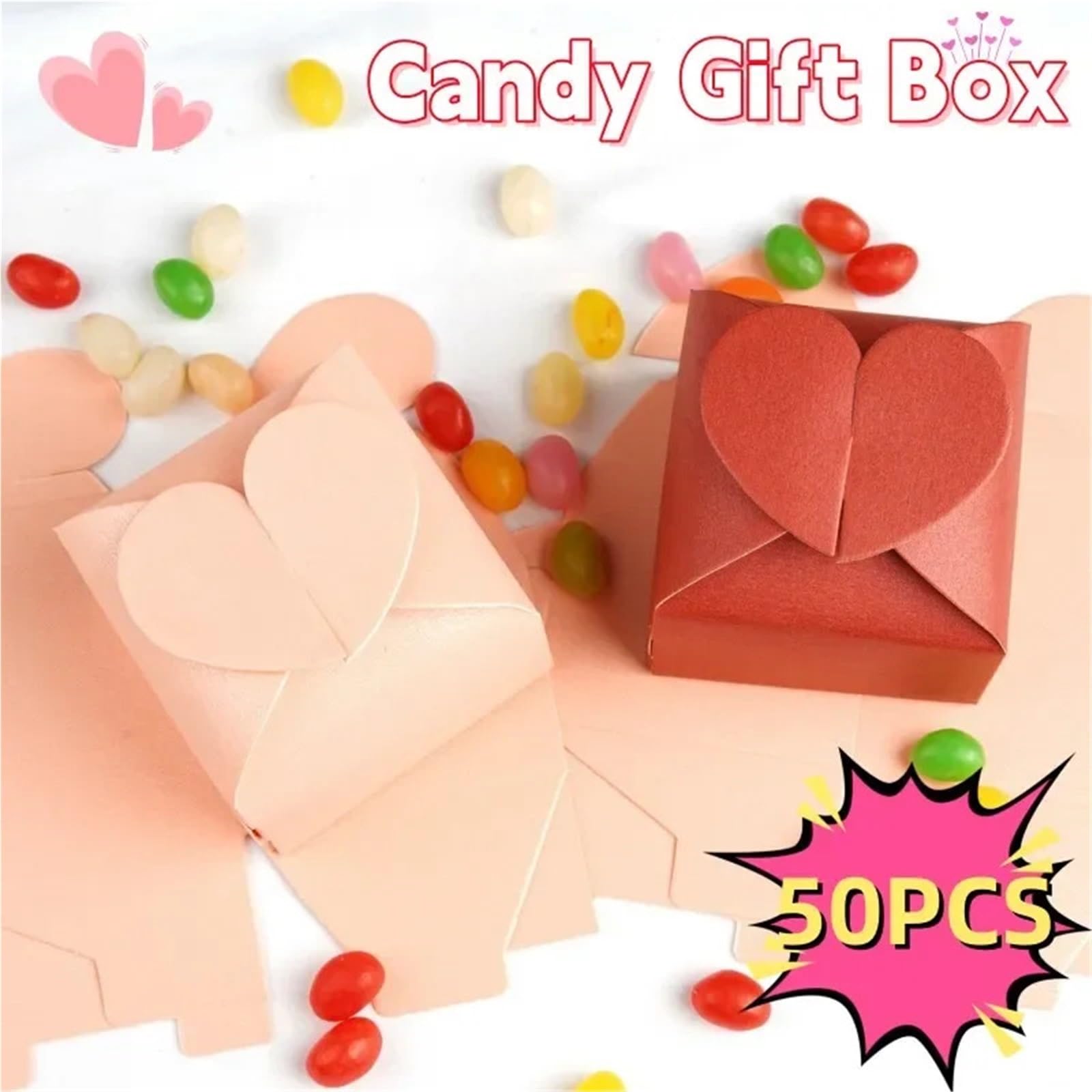 50PCS Heart-shaped Wedding Candy Box Creative Solid Color Decoration Gifts Boxes Cute Party per Feste e Vacanze(Khaki)
