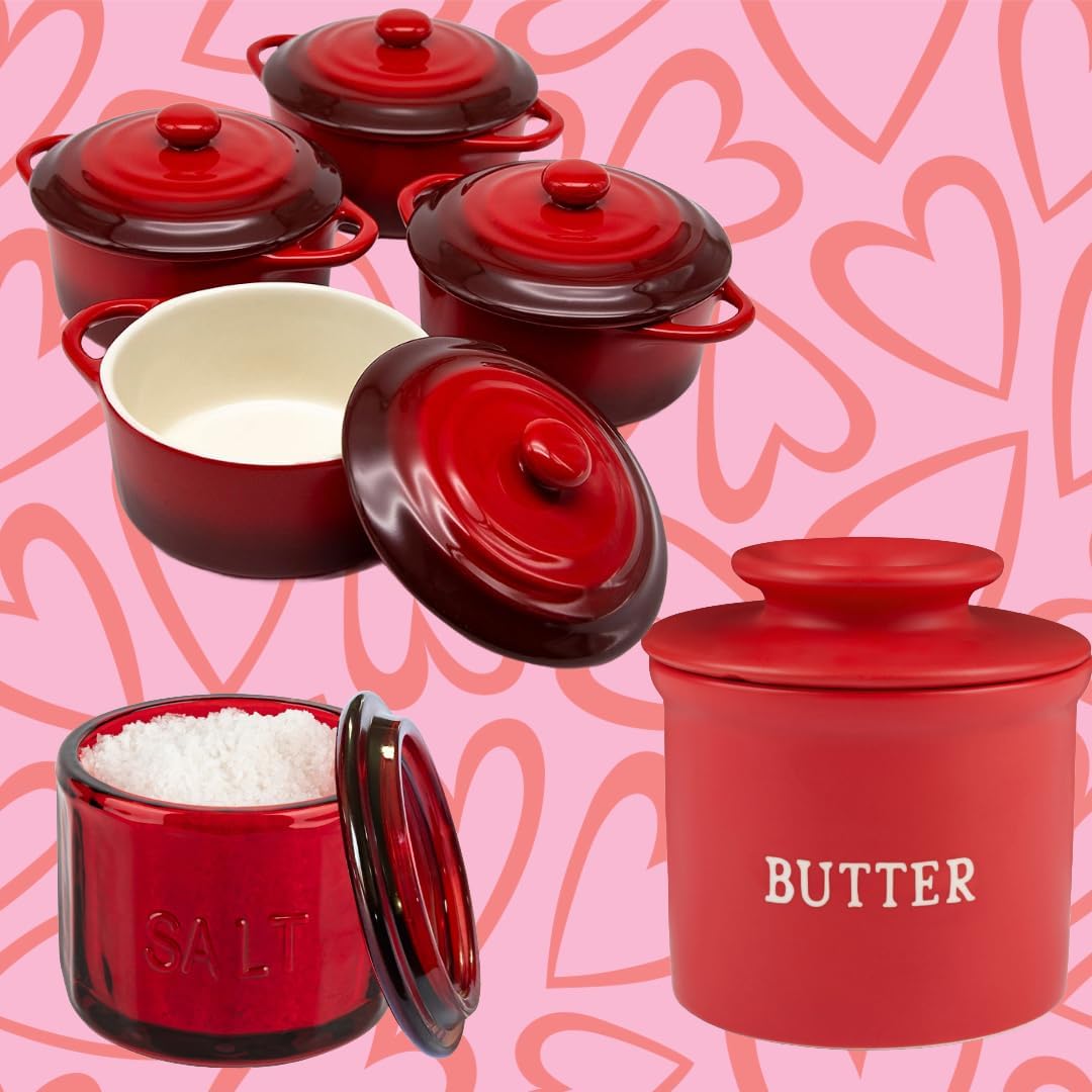 Valentines Day Gift, Butter Dish, Mini Cocotte Set of 4, Salt Cellar, Gift Ready