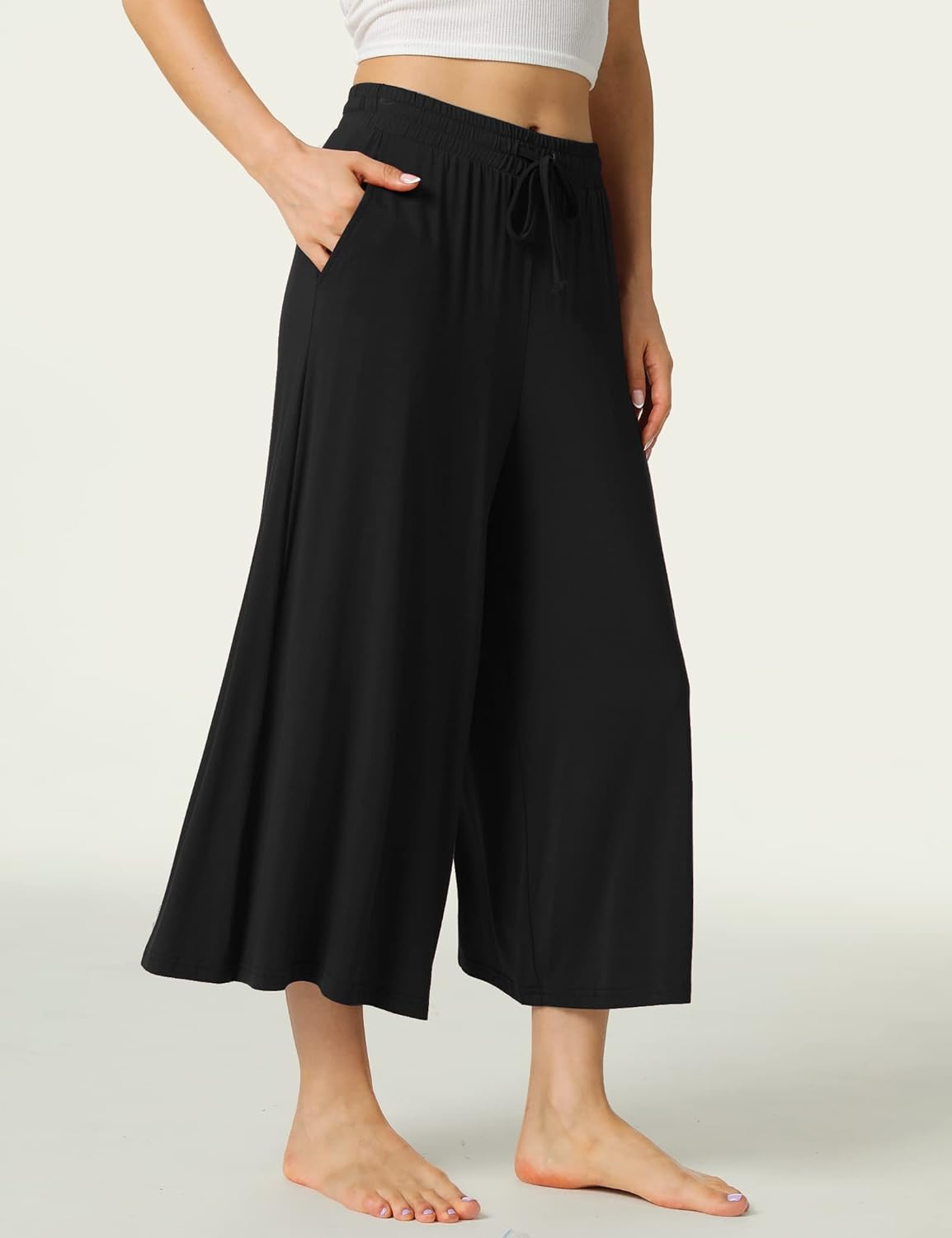 LazyCozy Women's Bamboo-Derived Viscose Capri Pajama Pants, Casual Wide Leg Lounge Pants Pajama Bottoms - Image 3