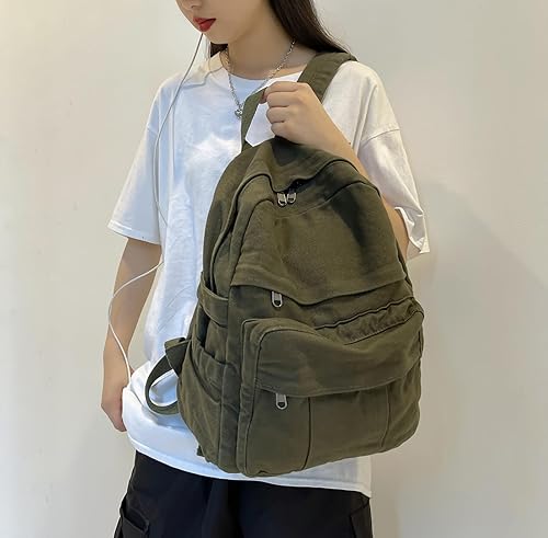 Miniatura 2 de Lindas mochilas de lona para mujeres y niñas, mochila estética para computadora portátil, mochila vintage para la universidad y la escuela