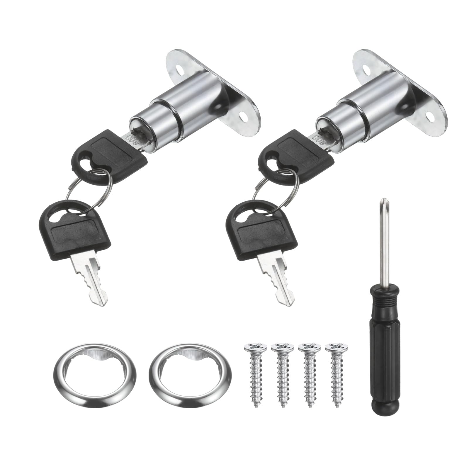 PATIKIL Push Plunger Lock 23mm(8/9 Inch) Cylinder Length, 2 Pcs Zinc Alloy Cabinet Door Lock Keyed Different for File Desk Drawer Wardrobe Sliding Door