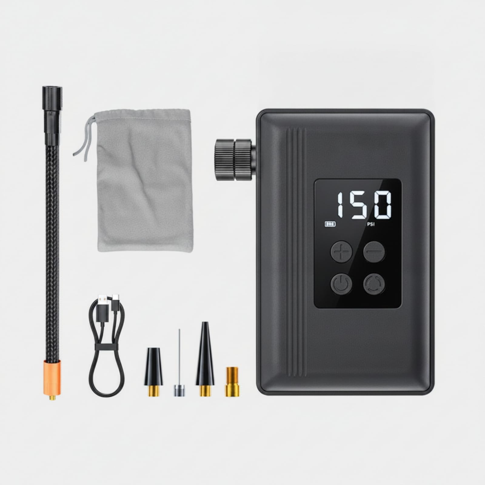 Bomba de Aire para Bicicleta Inflador Eléctrico Portátil Compresor Inalámbrico con Batería Recargable Pantalla Digital y Boquillas para Balón