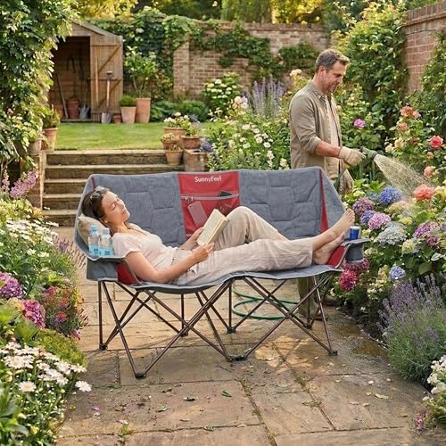 Image of SUNNYFEEL Folding Double Camping Chair Oversized Loveseat for Adults