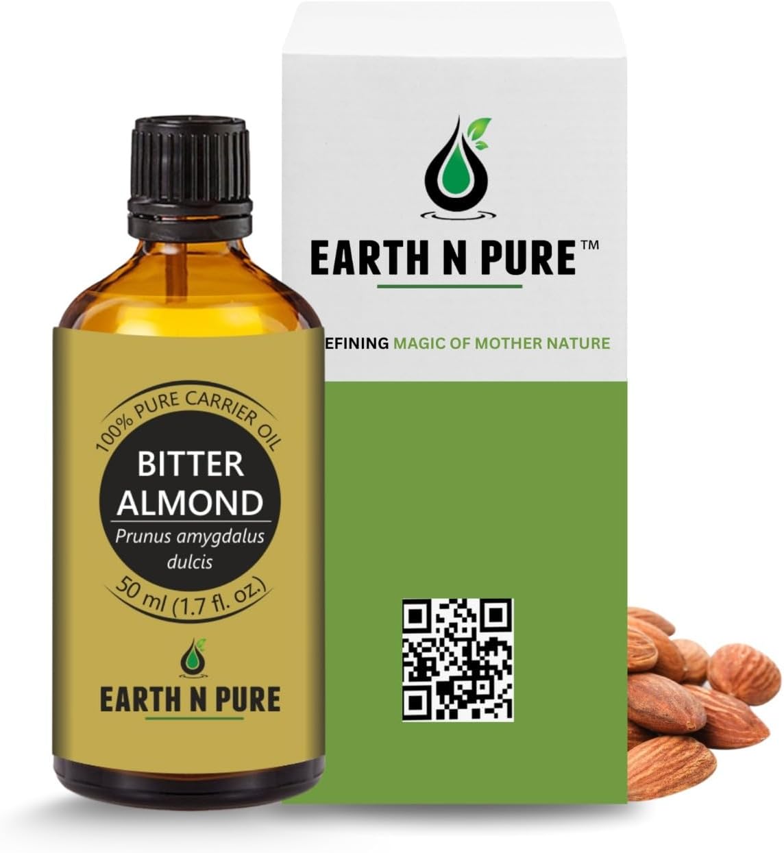 Earth N Pure Bitter Almond Oil for Skin Care, Hair Care & Massage | for DIY, Aromatherapy & Beauty Use | Premium Quality, Cold Pressed, Multi-Purpose Oil 50ml