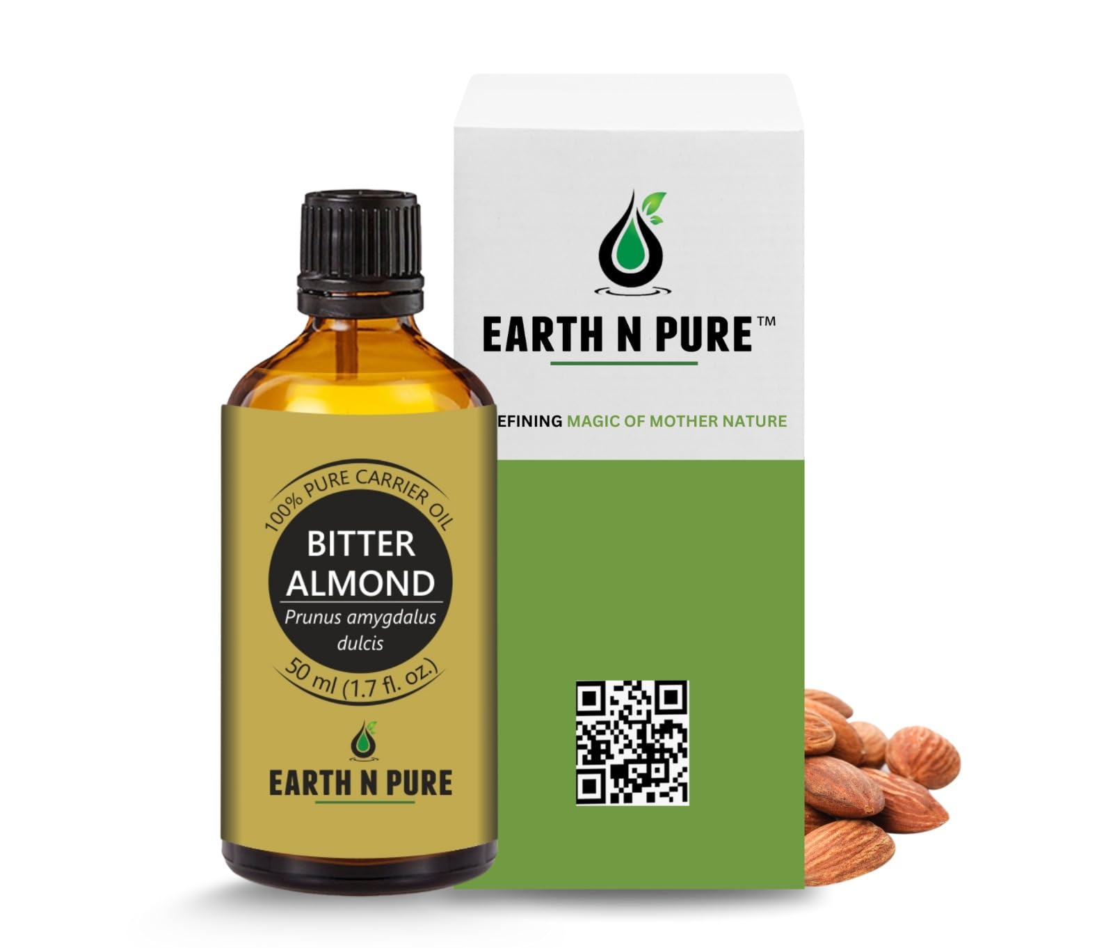 Earth N Pure Bitter Almond Oil (Badam Oil) Cold Pressed, Therapeutic Grade for Body, Skin, Hair 50 ml