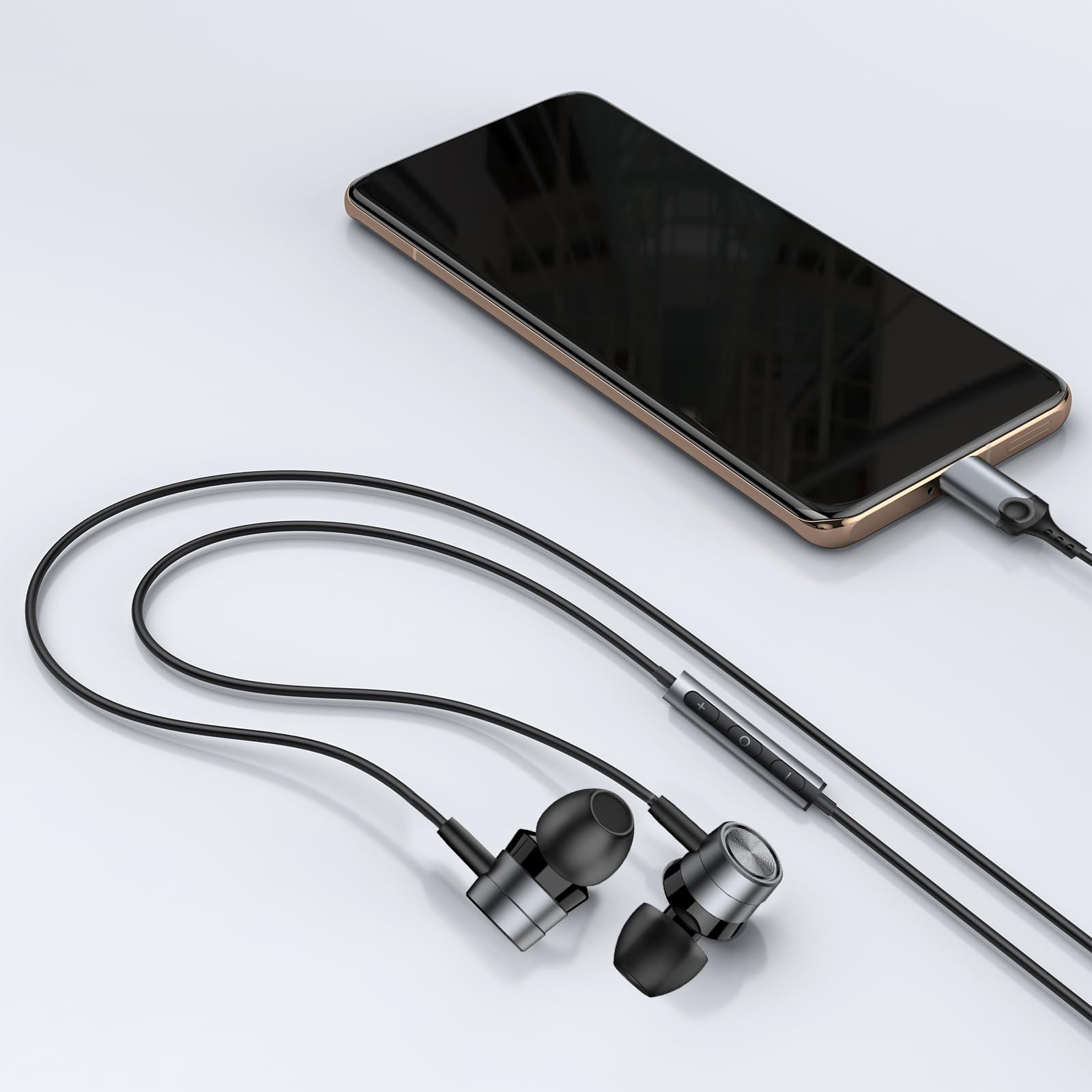 ホワイト 有線イヤホン USB-C ボリュームコントロール イヤホン 有線 マイク付き USB Type-C 音量調節可能 リモコン タイプC