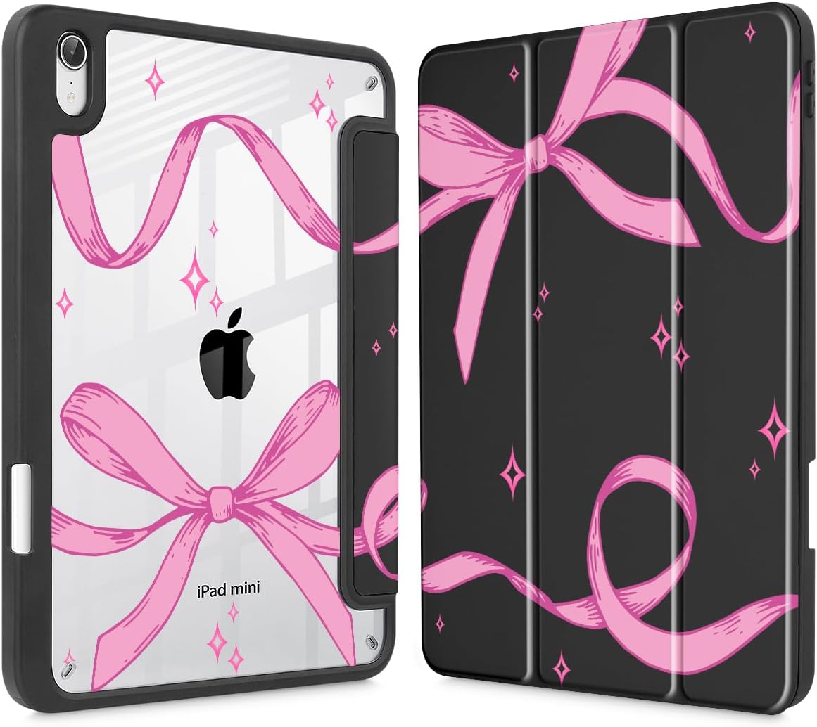 Tuiklol for iPad mini 7 (A17 Pro) 2024 / iPad mini 6 2021 8.3 inch Case, Built-in Pencil Holder Slim Clear Back Shell Cover Auto Wake/Sleep with iPad mini 7th / 6th Gen Cover, Bow