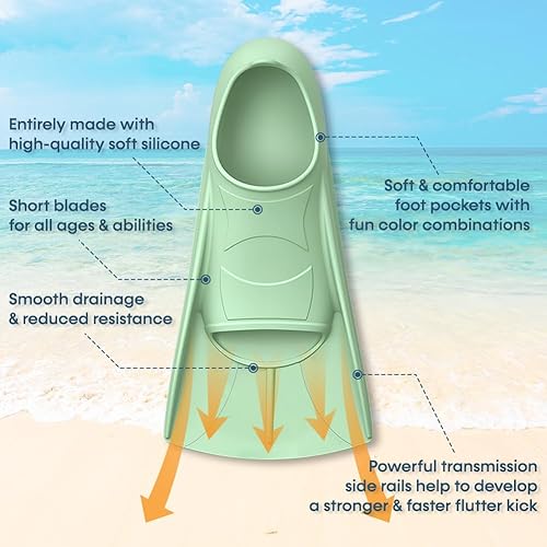 Miniatura 3 de Aletas de natación cortas flotantes para niños y adultos, aletas de goma termoplástica para piscina, buceo, esnórquel, deportes acuáticos
