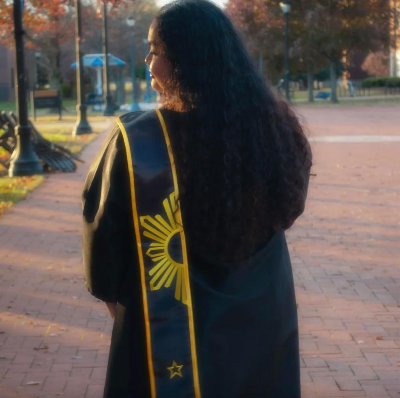 Philippines School Graduation Sash With Sun and Stars (Black and Gold, Adult)