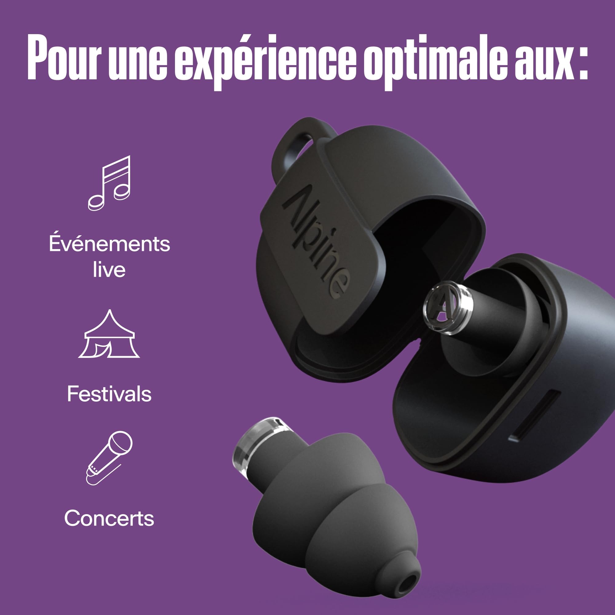 Alpine PartyPlug Pro Bouchons d'Oreilles Hi-Fi pour Concerts, Protection Auditive Professionnelle 21dB, Nouveau et Amélioré, Qualité Premium pour Festivals, Musique & Raves, 3 Tailles (S/M/L), Noir