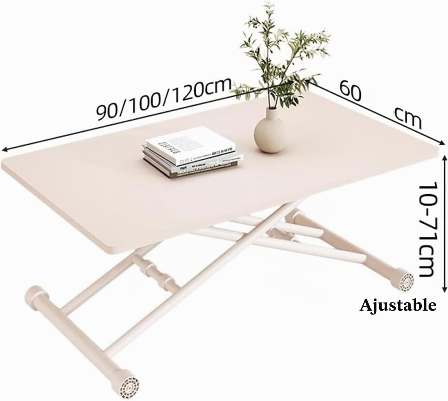 Mesa de Centro elevable, Multifuncional, de Altura Ajustable y con Patas de Metal para Sala de Estar, Comedor, Oficina o Escritorio móvil.