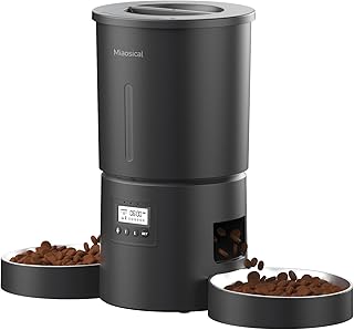Comedero automático dual para gatos 2 gatos, 6 comidas/día, 12 porciones/comida, alimentador doble de 4.2 L, dispensador automático de alimentos secos para mascotas, grabación de voz de 10 segundos