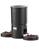 Dual Automatic Cat Feeder 2 Cats,6 Meals/Day,12 Portions/Meal,4.2L Dual Power Double Bowls Feeder,Dry Food Auto Pet Dispenser,10S Voice Record,Flexible Schedule Timer (Black,Stainless Dual Bowls)