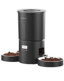 Dual Automatic Cat Feeder 2 Cats,6 Meals/Day,12 Portions/Meal,4.2L Dual Power Double Bowls Feeder,Dry Food Auto Pet Dispenser,10S Voice Record,Flexible Schedule Timer (Black,Stainless Dual Bowls)