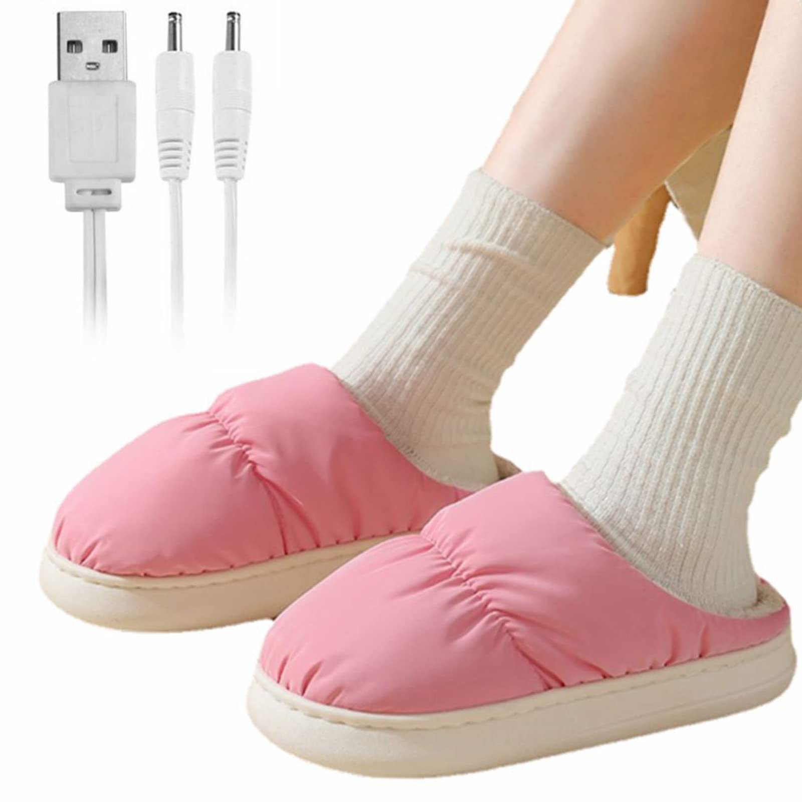 Elektryczne podgrzewane kapcie USB do stóp, ultramiękkie flanelowe podgrzewane kapcie, podkładka grzewcza dla kobiet i mężczyzn, małe podgrzewane buty, podgrzewane kapcie, różowe