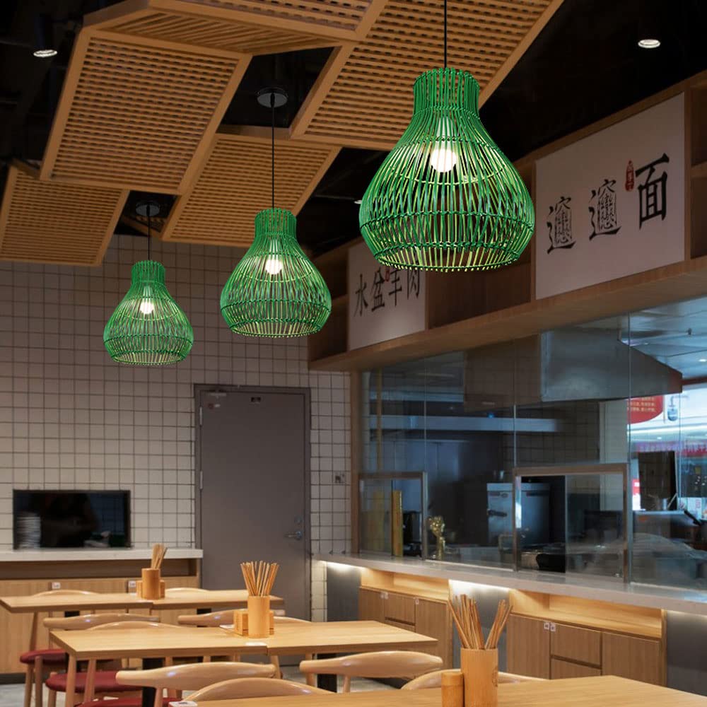 Restaurante nórdico Lámpara Colgante Personalidad Creativa Tejido a Mano Ratán Lámparas de luz Colgantes Sala de Estar Simple Casa de Familia Iluminación de Techo de ratán,Verde