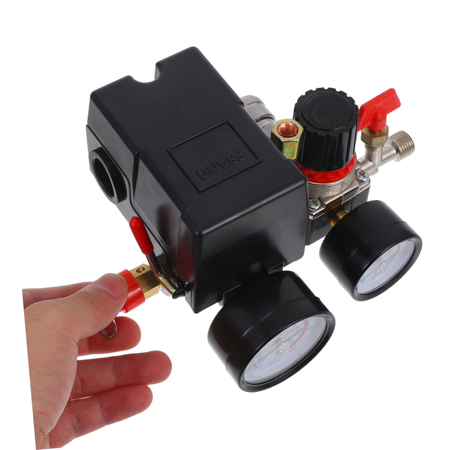 Hohopeti Regulador de Presión de Aire para Compresores, Interruptor de Presión con Manómetro, Plástico, 4 Orificios, Ajuste Fácil para Reparación Automotriz