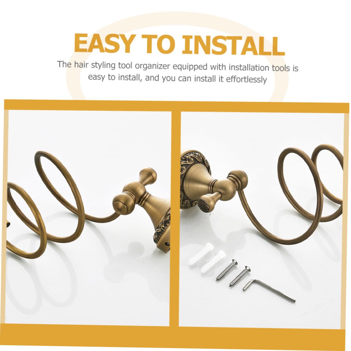 Gatuida Soporte Sostiene de Pelo Dorado Espiral para en de Cobre el Secador Herramientas para Estante y Protege de Peluquería para Baño Dormitorio