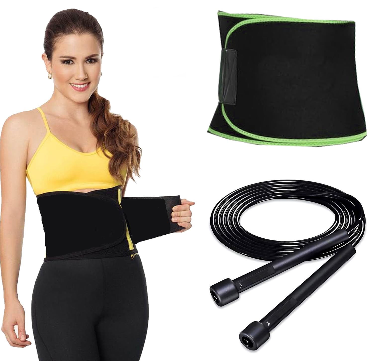 Trainer Skipping Rope & Sweat Slim Belt for Men, Women & Children, Jump Rope for Exercise, for Workout & Weight Loss for Training, Sports Fitness/Gym Black-image-22
