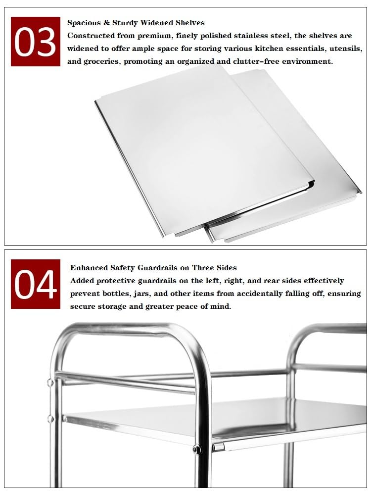 Carrello da Cucina a 4 Livelli con Ruote, Centro di stoccaggio Mobile per Cucina, Organizer Mobile per Lo stoccaggio, Grande scaffale da Cucina in Acciaio Inox con Ruote con Blocco