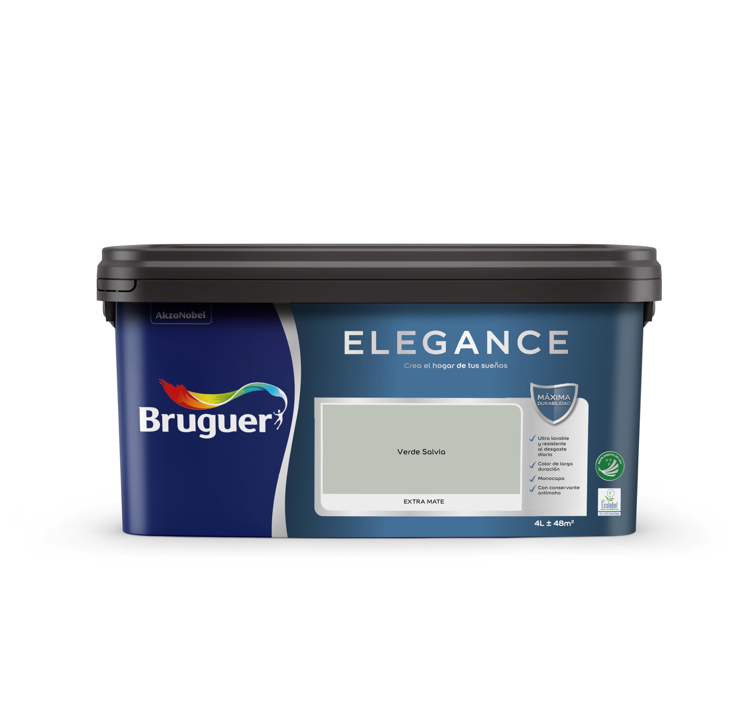 Bruguer ELEGANCE Pintura Monocapa ExtraMate, Paredes y Techos, Interior, Exterior protegido, Alta Durabilidad, UltraLavable, Resistente al Desgaste y Manchas Verde Salvia 4L