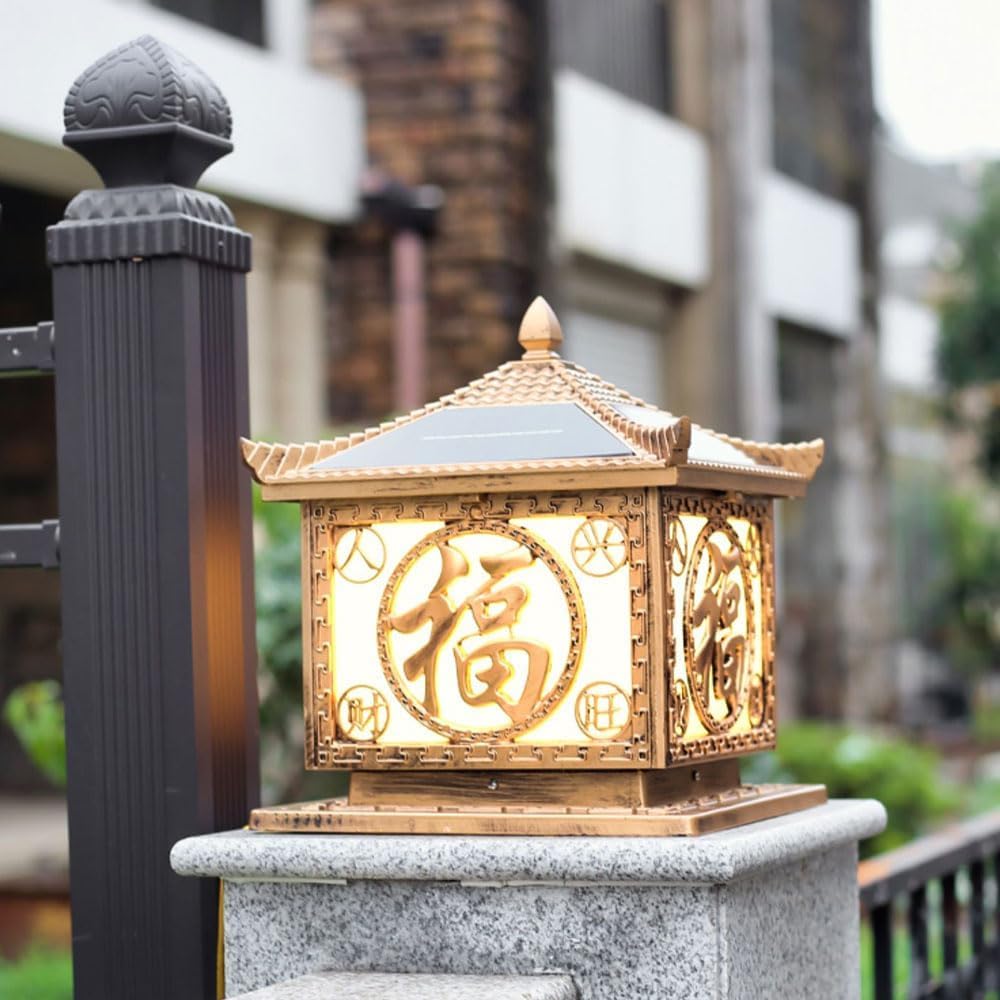 Lampe solaire à colonne antirouille et étanche pour villa de jardin (bronze, 50 cm)