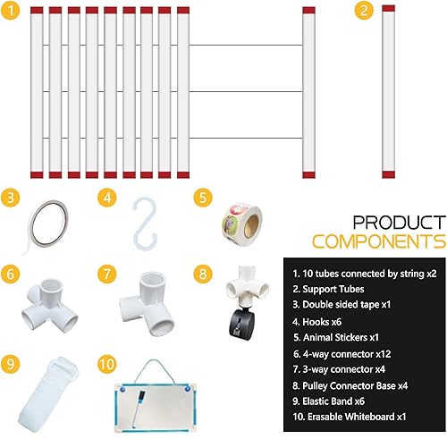 Miniatura 2 de GEEWAY Almacenamiento de animales de peluche extra grande de 71 pulgadas con pizarra blanca, jaula de zoológico de PVC de 450 L con ruedas de freno,