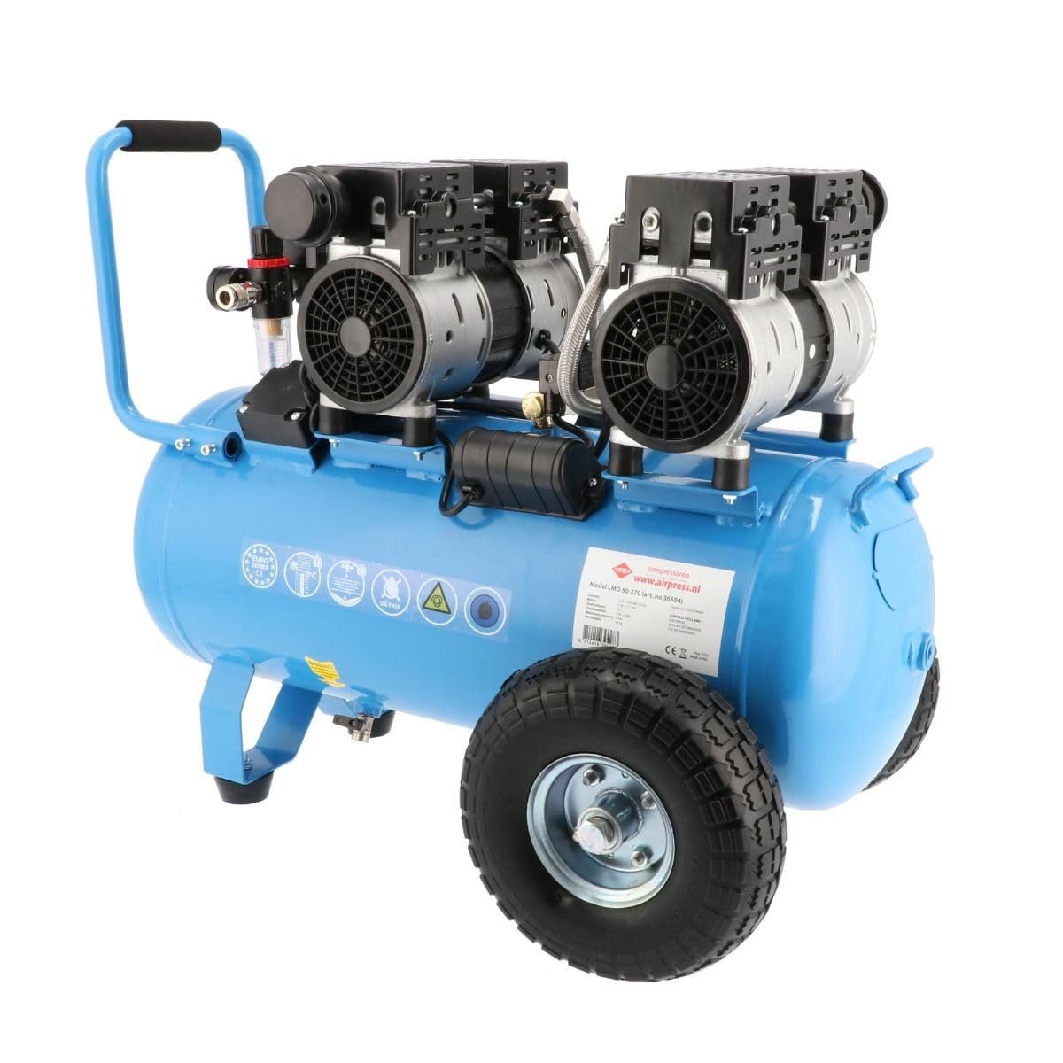 Airpress® LMO 50-270 - Compresor de aire comprimido silencioso 2 CV 50 l 8 bar tipo 36504