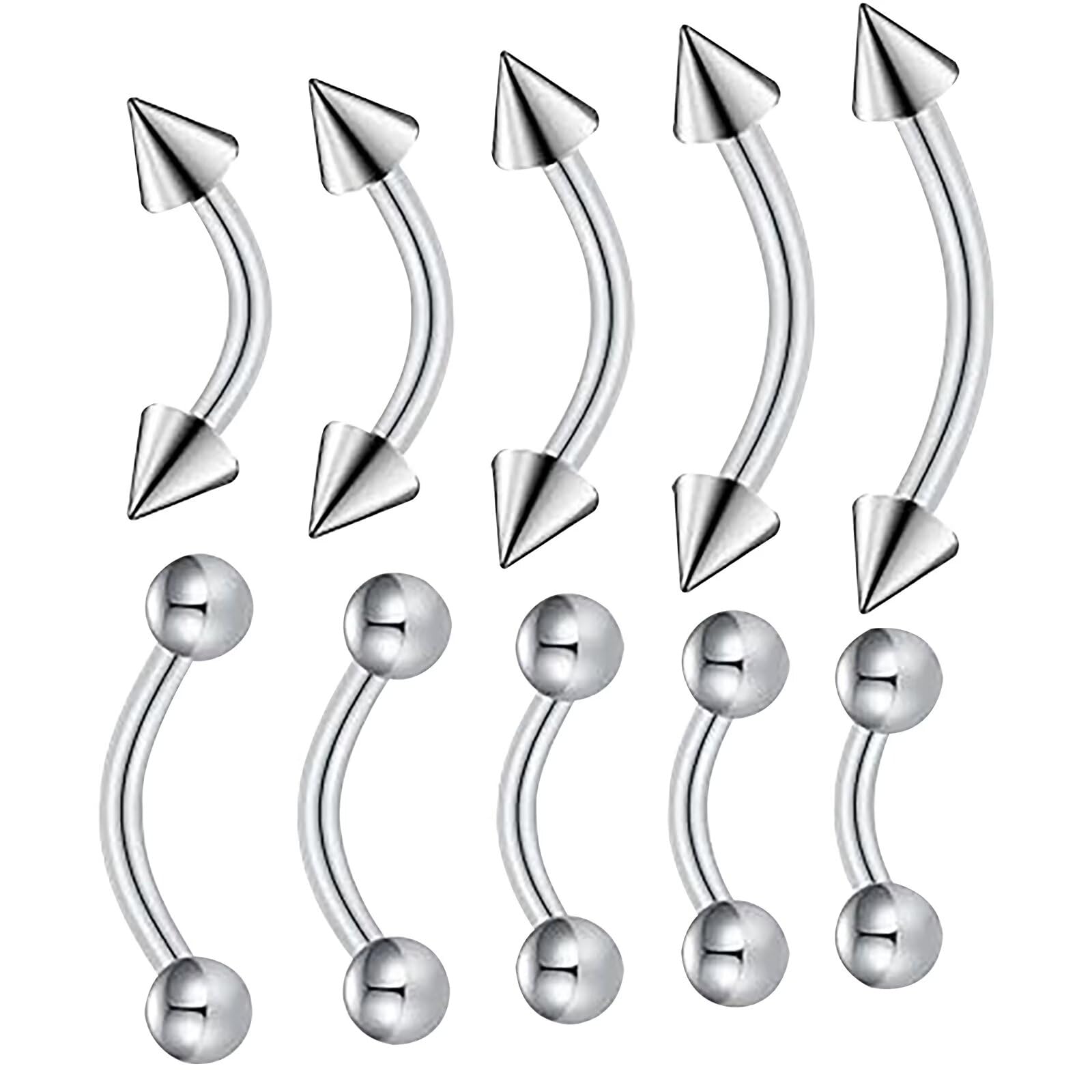 Bijoux de Piercing Corporel, 16G Acier Chirurgical Piercing de Sourcil 10 Pièces Diaphragme Piercing de Sourcil Barre Courbée Piercing de Lèvre 1,2mm Piercing Clou de Lèvre 6mm 8mm 10mm 12mm