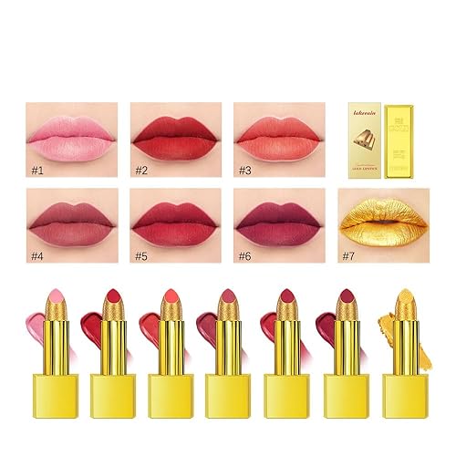 Miniatura 2 de Lápiz labial dorado, terciopelo nude, rojo y rosa, no se mancha, de alto pigmento, no se decolora, suave, de larga duración, taza antiadherente,
