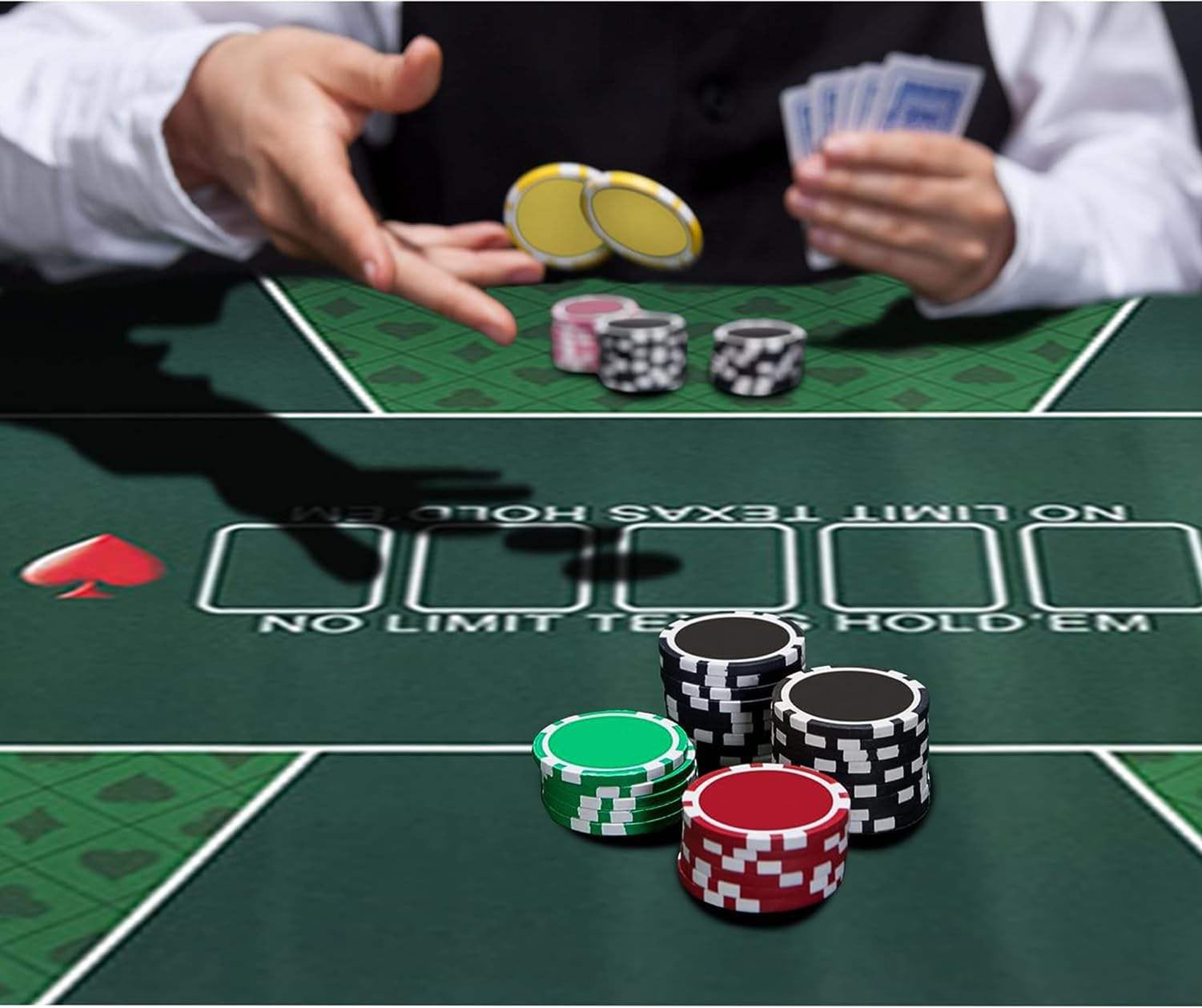 mata do gry w karty, Mata gumowa do pokera Texas Hold'em dla 10 graczy, układ blatu stołu pokerowego z torbą przenoszenia gier pokerowych(2.4 x 1.2 M)