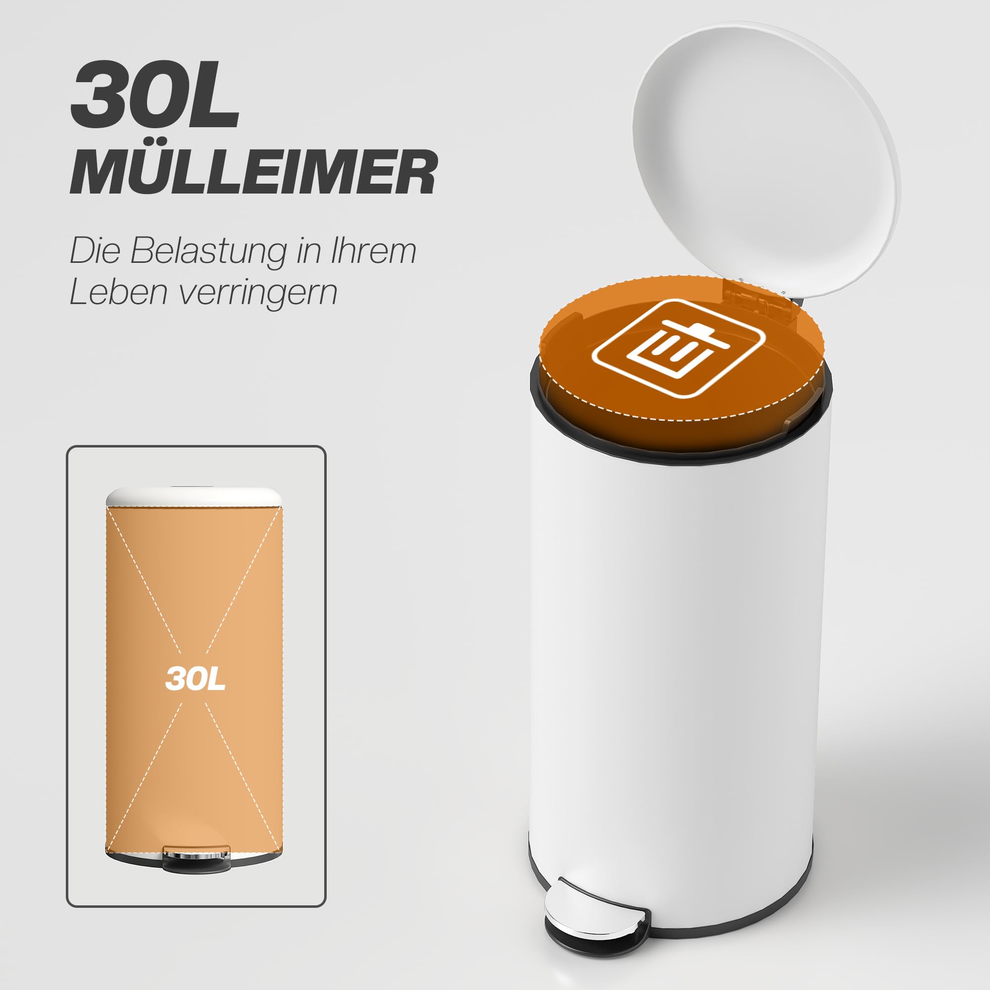 HOMCOM Mülleimer 30L Treteimer Abfalleimer Cremeweiß 36 x 30 x 63,5 cm