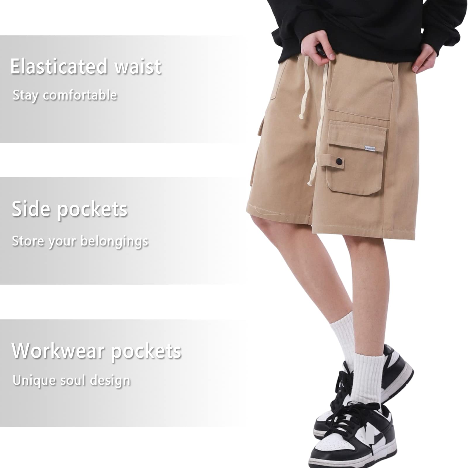 Hewlshawn Damskie szorty na lato, elastyczna talia, bermudy, bojówki, krótkie, luźne spodnie do biegania, wędrówek, aktywności na świeżym powietrzu, streetwear